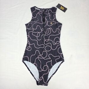 Cardio Bunny Zip Front Bathing Suit High Cut Leg Sport One Piece Beach Swimsuit